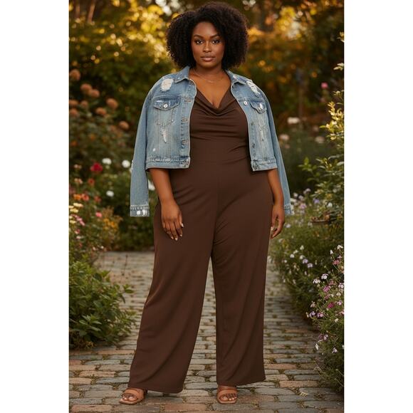 Jill Alexander Chocolate Brown Plus Size Jumpsuit – Sizes 1X - Picture 1 of 8